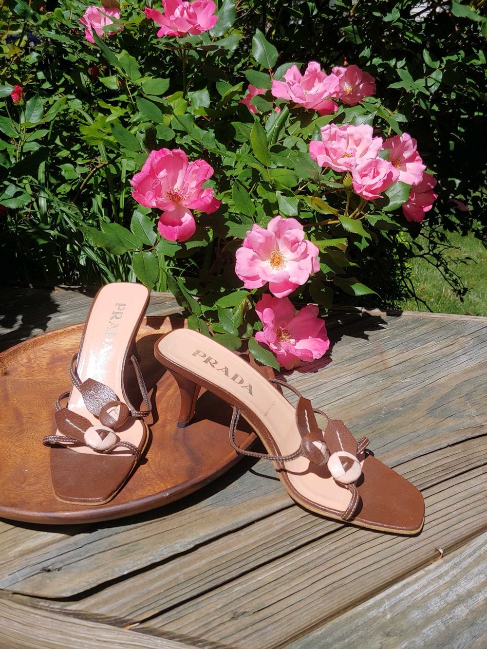 Prada Brown Leather Knot-Detail Heeled Sandals - Picture 3 of 5